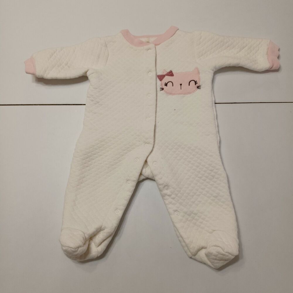 Chick Pea Girls 3-6 Month Footed Quilted Cat Zipper‎ Warm Cozy Long Sleeve 3-6M